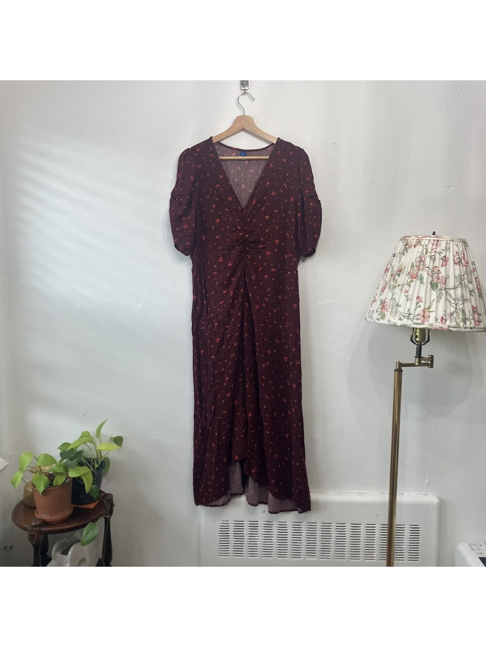 Whimsigoth Babydoll Midi Dress Ditsy Floral Romantic 90s Asymmetric Ruche XLarge